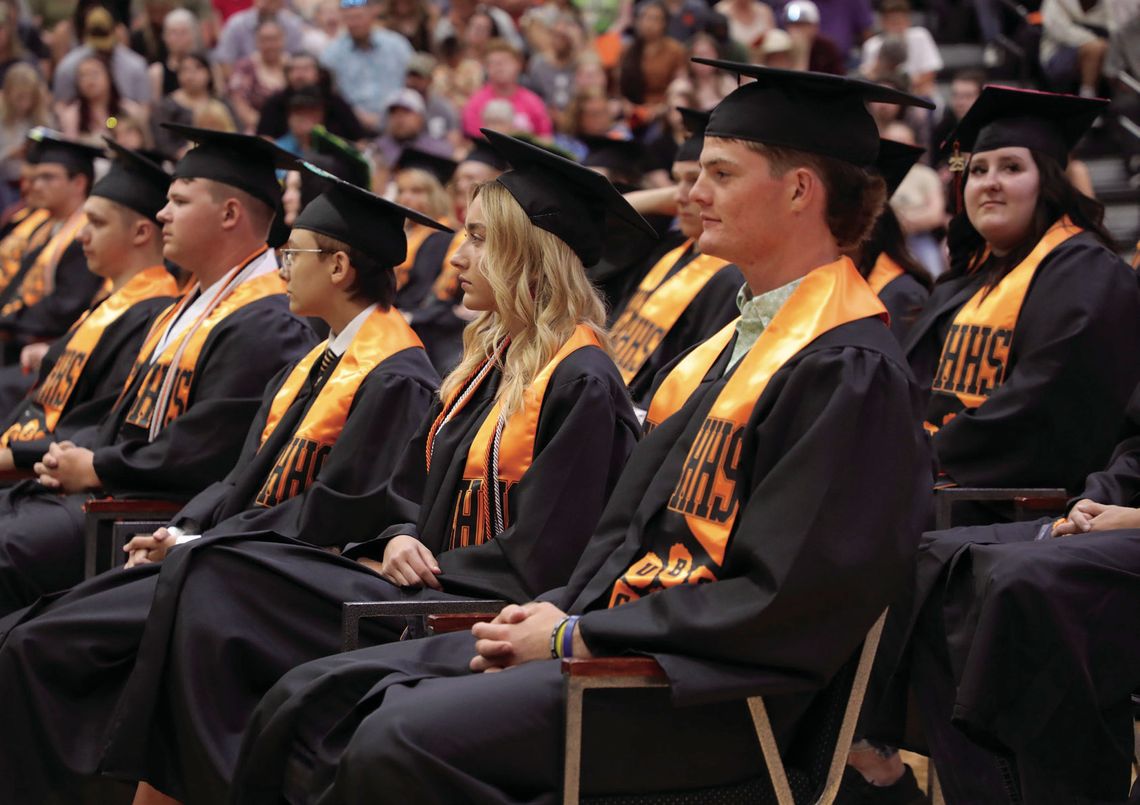 Graduates listen to a speaker during the Humboldt High School graduation ceremony