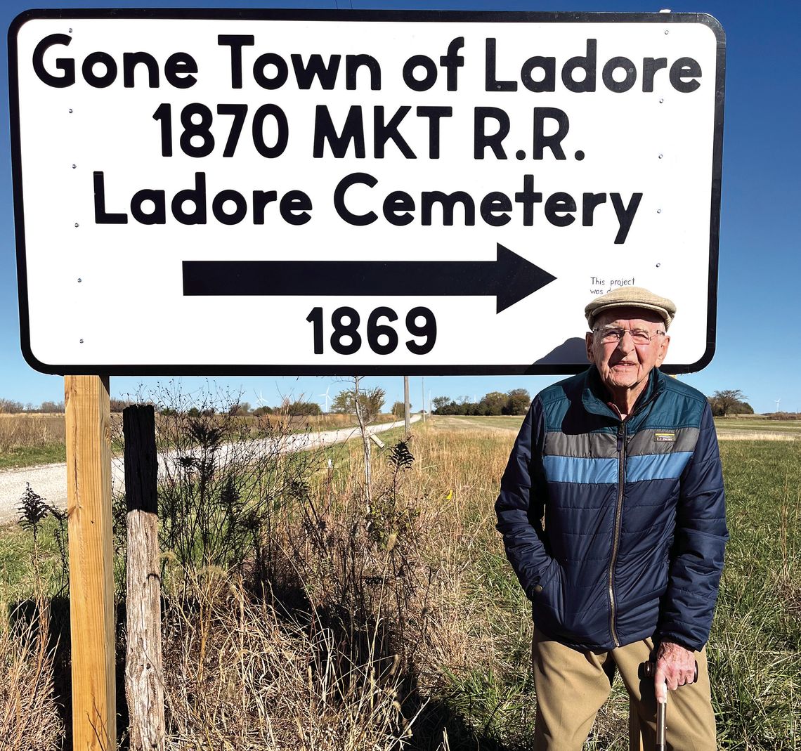 Sign marks location of Neosho County town that was moved south and became Parsons