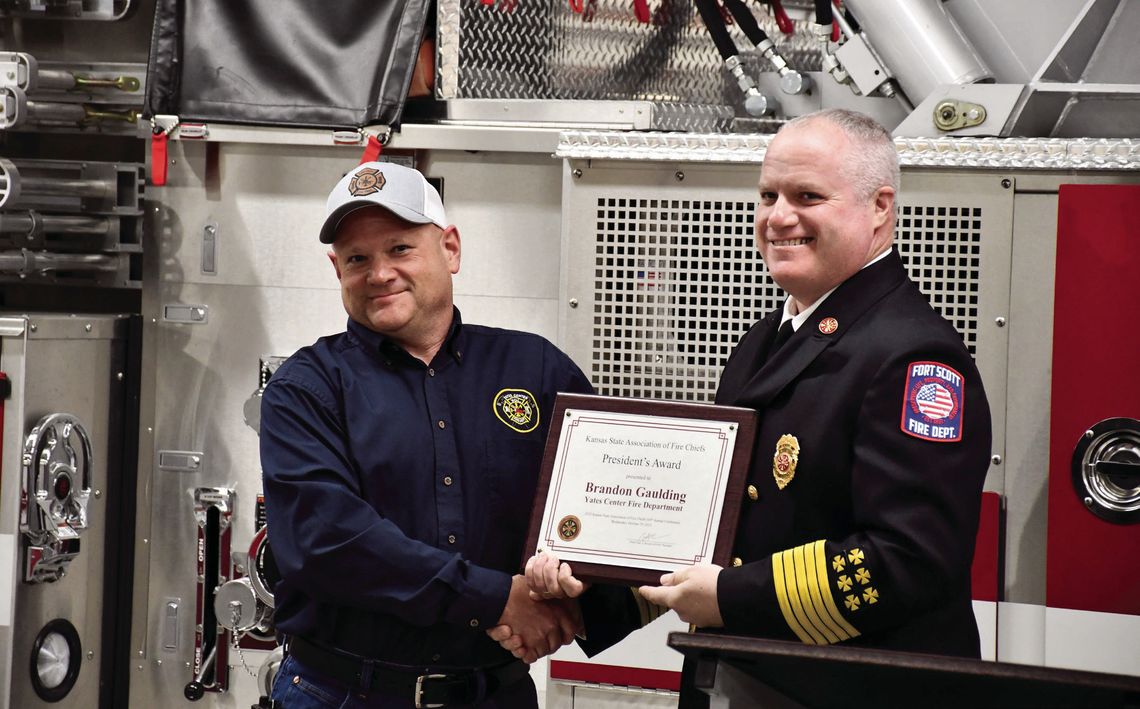 Yates Center fire chief receives award for actions taken during South Owl fire Yates Center fire chief receives award for actions taken during South Owl fire